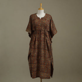 Brown Kalamkari Block Print Cotton Kaftan (Long)