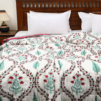 White - Sanganeri Reversible Double Soft Cotton Quilt/Blanket 24