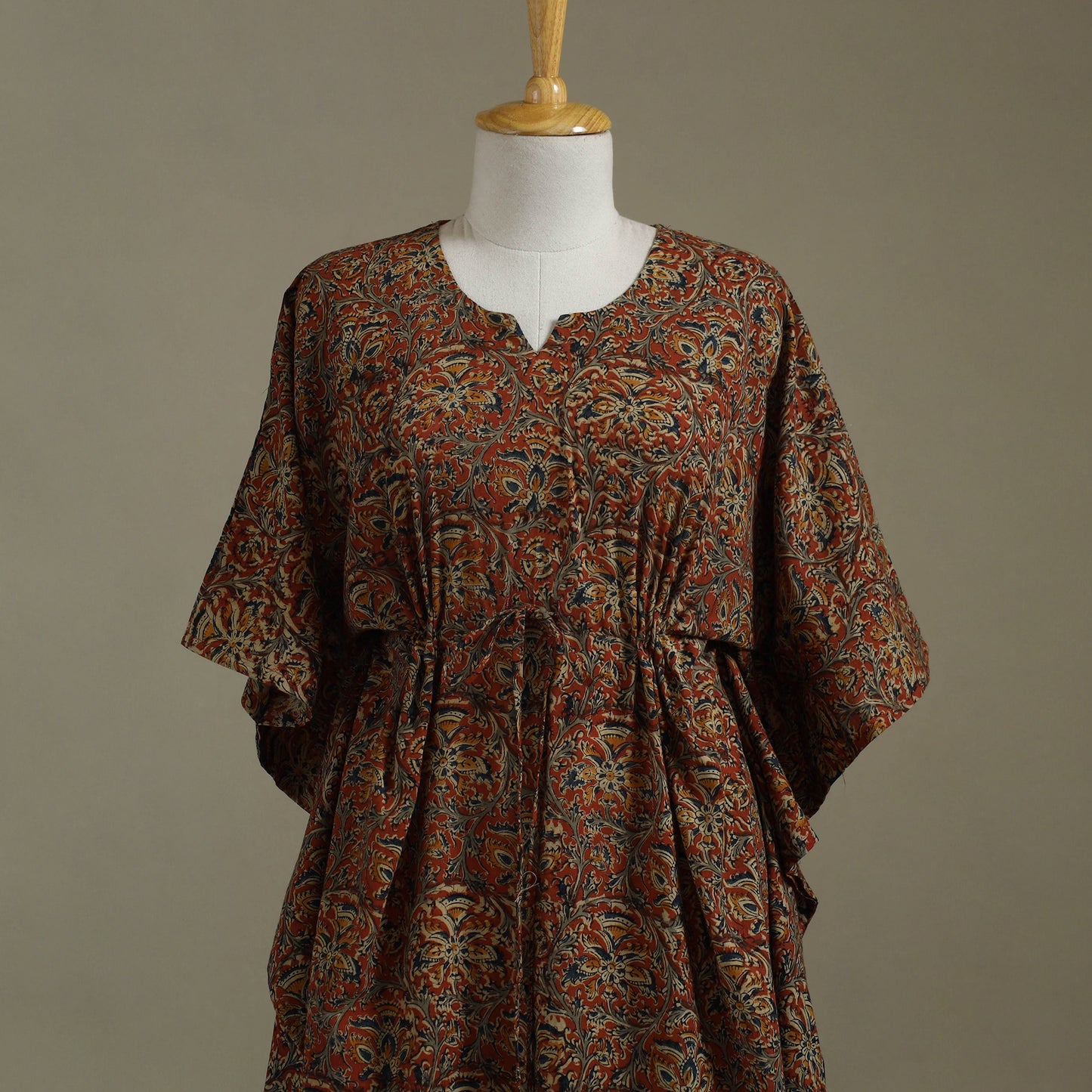 Brown Kalamkari Block Print Cotton Kaftan (Long)