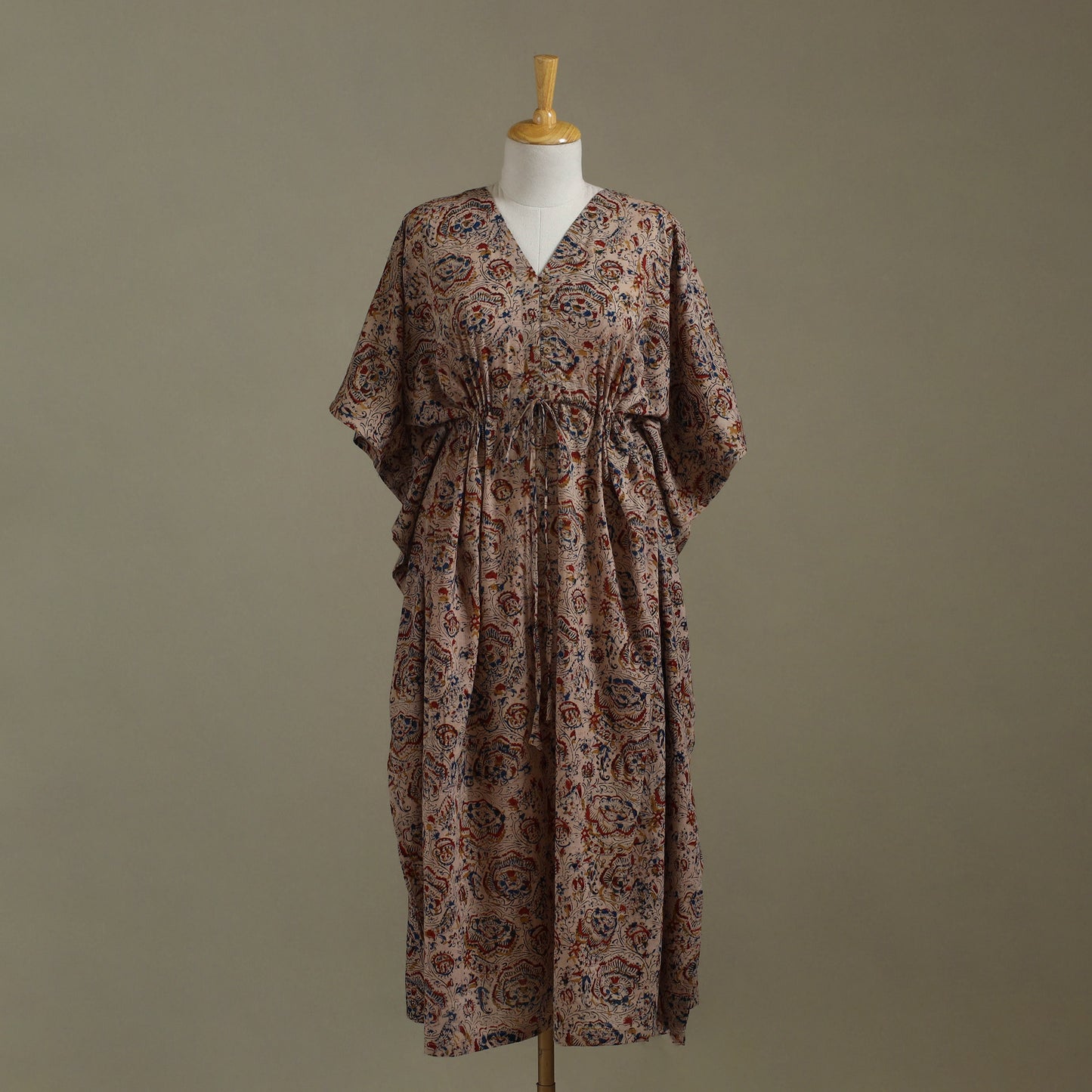 Brown - kalamkari cotton kaftan (long) 74 - handcrafted