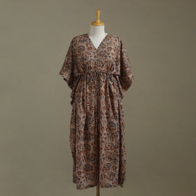 Brown - kalamkari cotton kaftan (long) 74 - handcrafted