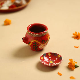 Traditional Handpainted Clay Karwa Chauth Pooja Kalash 