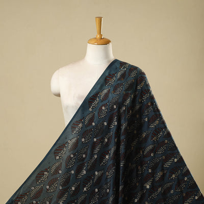 Block Print Natural Dyed Dola Silk Jacquard Buti Ajrakh Fabric 13