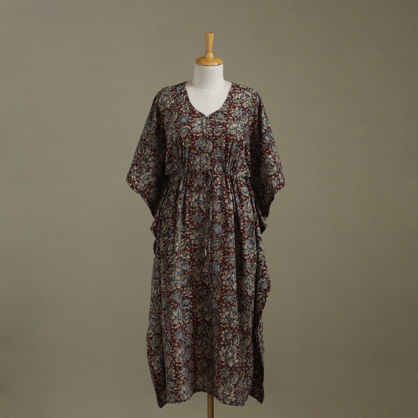 Brown Kalamkari Block Print Cotton Kaftan (Long)