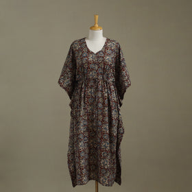 Brown Kalamkari Block Print Cotton Kaftan (Long)