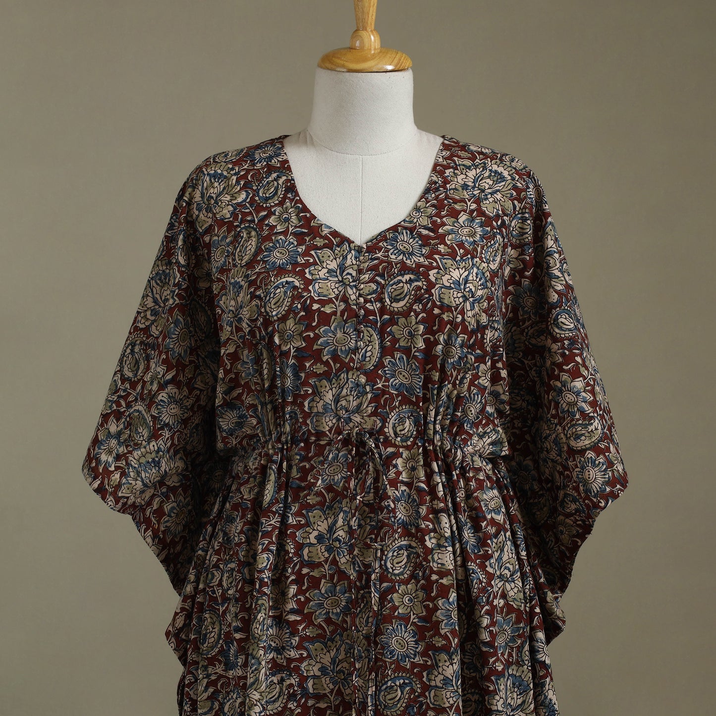 Brown Kalamkari Block Print Cotton Kaftan (Long)