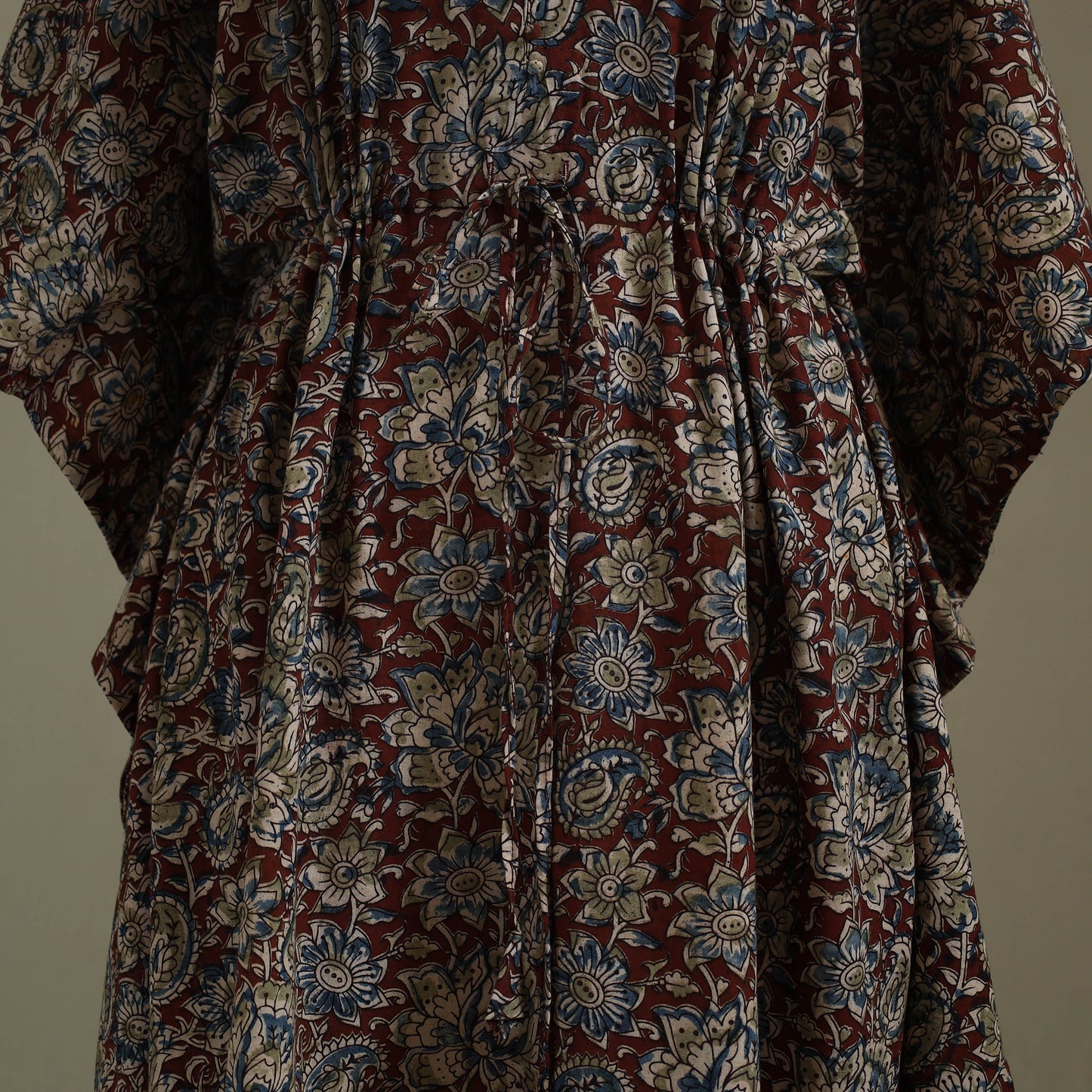 Brown Kalamkari Block Print Cotton Kaftan (Long)