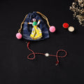 Handcrafted Kundan Rakhi for Brother with Potli 05