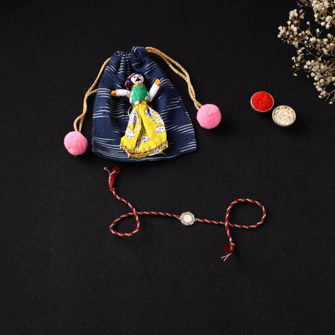 Handcrafted Kundan Rakhi for Brother with Potli 05