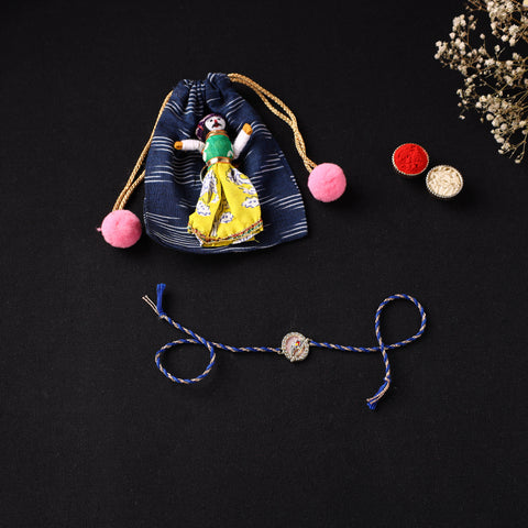 Handcrafted Kundan Rakhi for Brother with Potli 08