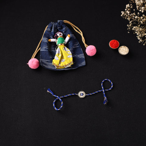 Handcrafted Kundan Rakhi for Brother with Potli 09