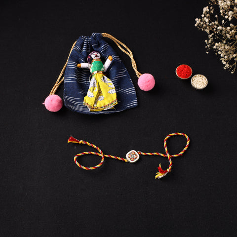 Handcrafted Kundan Rakhi for Brother with Potli 10