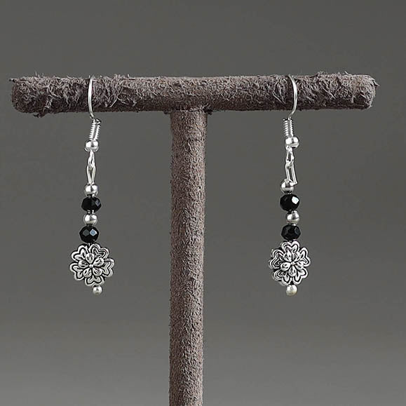 Vertical Flower - Handmade Metal & Beadwork Earrings 19