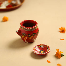  Traditional Handpainted Clay Karwa Chauth Pooja Kalash 