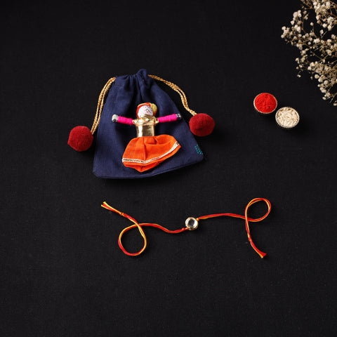 Handcrafted Kundan Rakhi for Brother with Potli 17