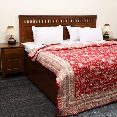 Red - Sanganeri Reversible Double Soft Cotton Quilt/Blanket 31