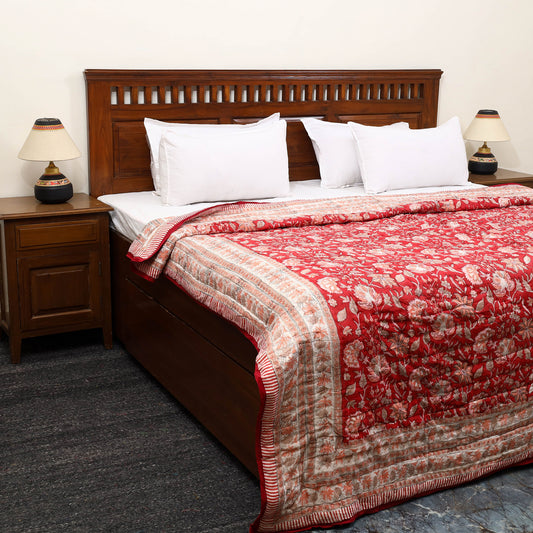 Red - Sanganeri Reversible Double Soft Cotton Quilt/Blanket 31