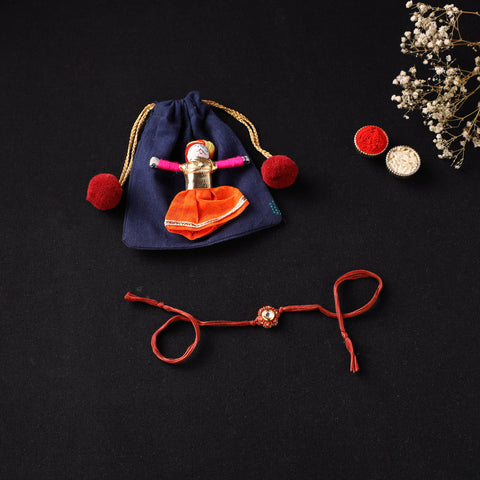 Handcrafted Kundan Rakhi for Brother with Potli 19