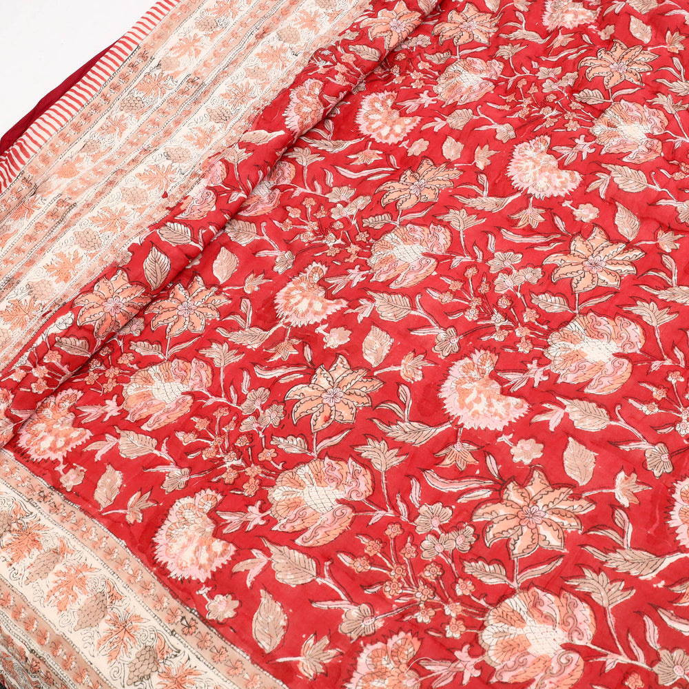 Red - Sanganeri Reversible Double Soft Cotton Quilt/Blanket 31