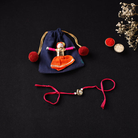 Handcrafted Kundan Rakhi for Brother with Potli 20