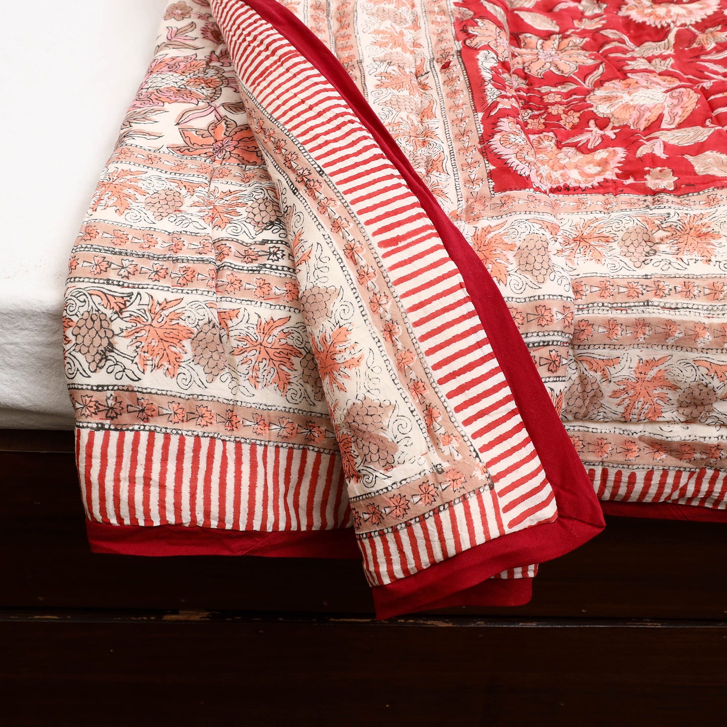 Red - Sanganeri Reversible Double Soft Cotton Quilt/Blanket 31