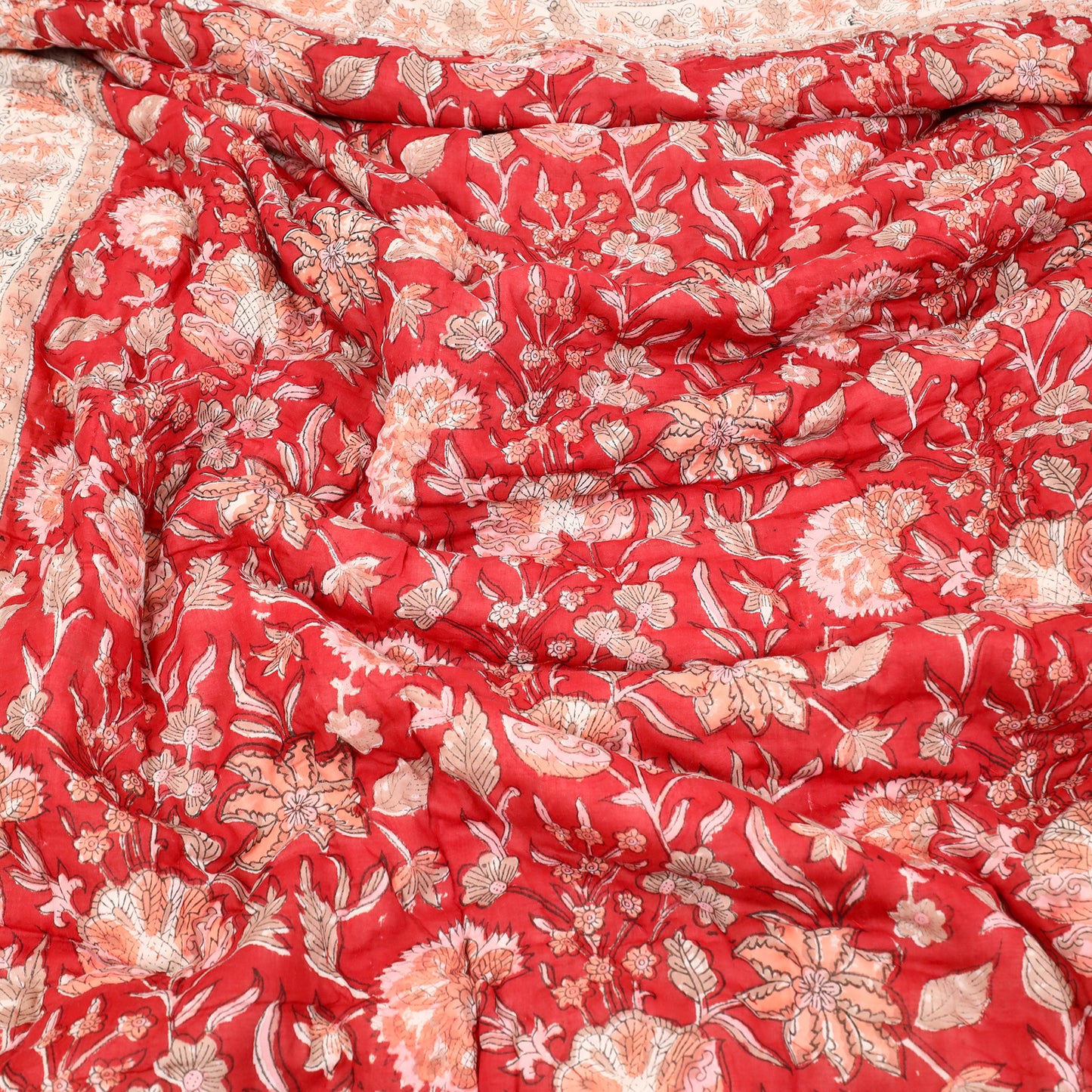 Red - Sanganeri Reversible Double Soft Cotton Quilt/Blanket 31