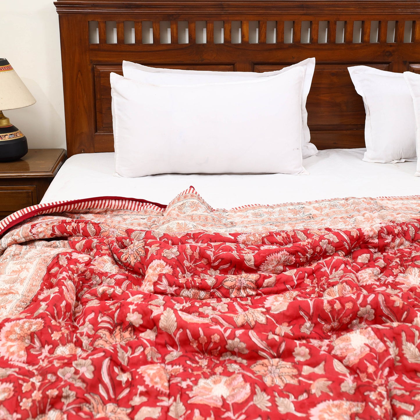 Red - Sanganeri Reversible Double Soft Cotton Quilt/Blanket 31