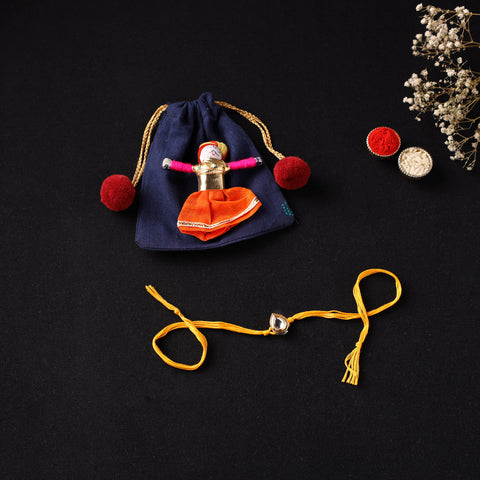 Handcrafted Kundan Rakhi for Brother with Potli 22