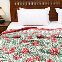 Green - Sanganeri Reversible Double Soft Cotton Quilt/Blanket 34