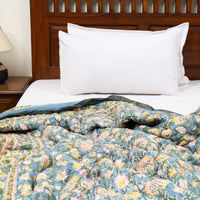 Green - Sanganeri Reversible Double Soft Cotton Quilt/Blanket 35