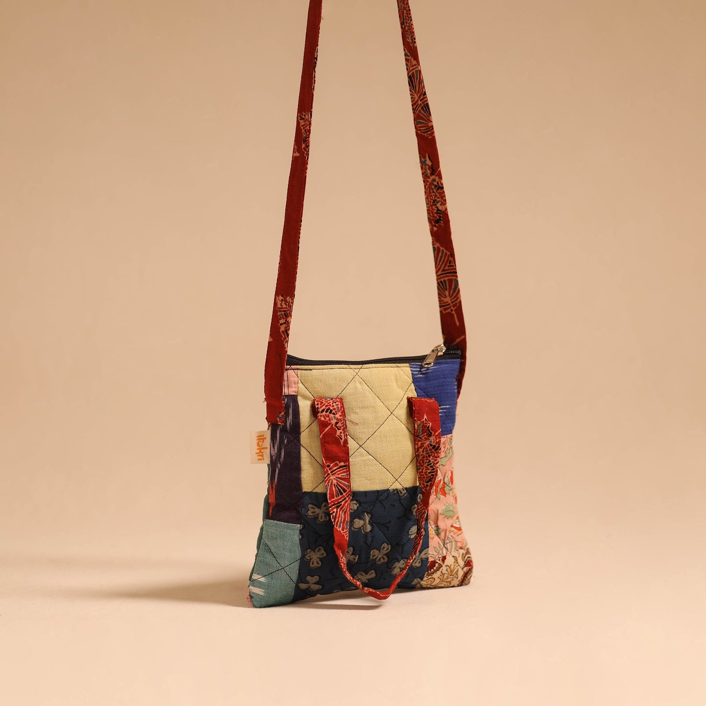 Multicolor - handmade quilted cotton patchwork sling bag 47