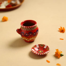  Traditional Handpainted Clay Karwa Chauth Pooja Kalash 