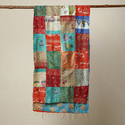 Multicolor - Bengal Kantha Embroidery Patchwork Reversible Silk Stole 49