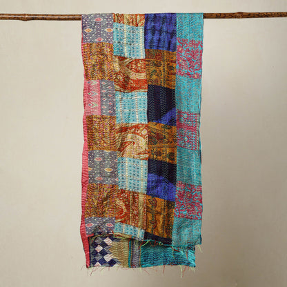 Multicolor - Bengal Kantha Embroidery Patchwork Reversible Silk Stole 45