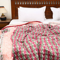 Pink - Sanganeri Reversible Double Soft Cotton Quilt/Blanket 37