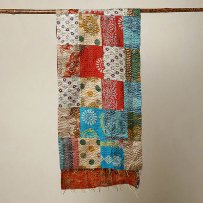 Multicolor - Bengal Kantha Embroidery Patchwork Reversible Silk Stole 42