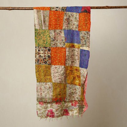 Multicolor - Bengal Kantha Embroidery Patchwork Reversible Silk Stole 40