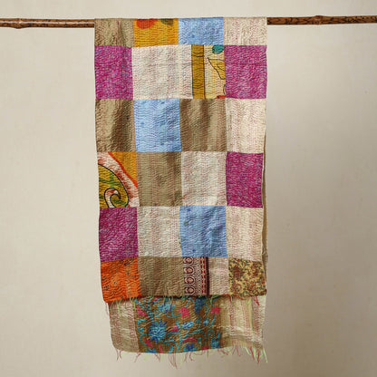 Multicolor - Bengal Kantha Embroidery Patchwork Reversible Silk Stole 27