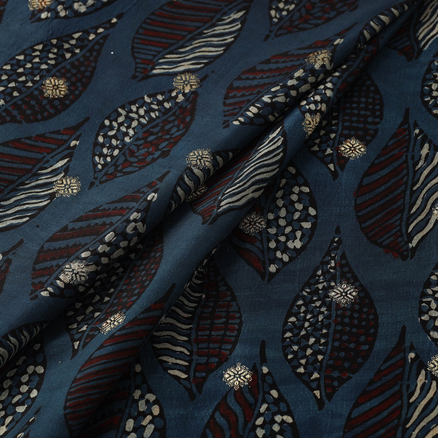 Block Print Natural Dyed Dola Silk Jacquard Buti Ajrakh Fabric 13