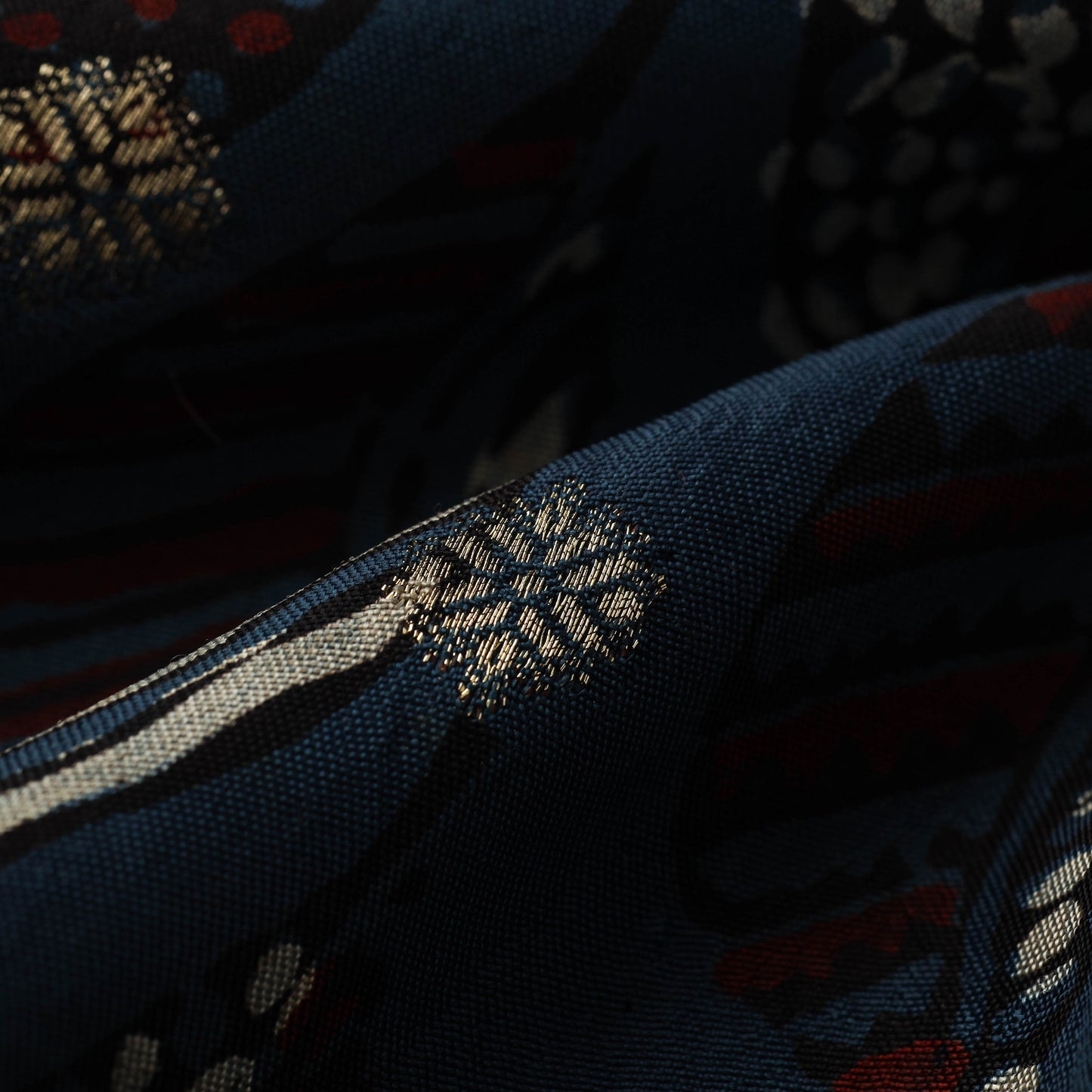 Block Print Natural Dyed Dola Silk Jacquard Buti Ajrakh Fabric 13