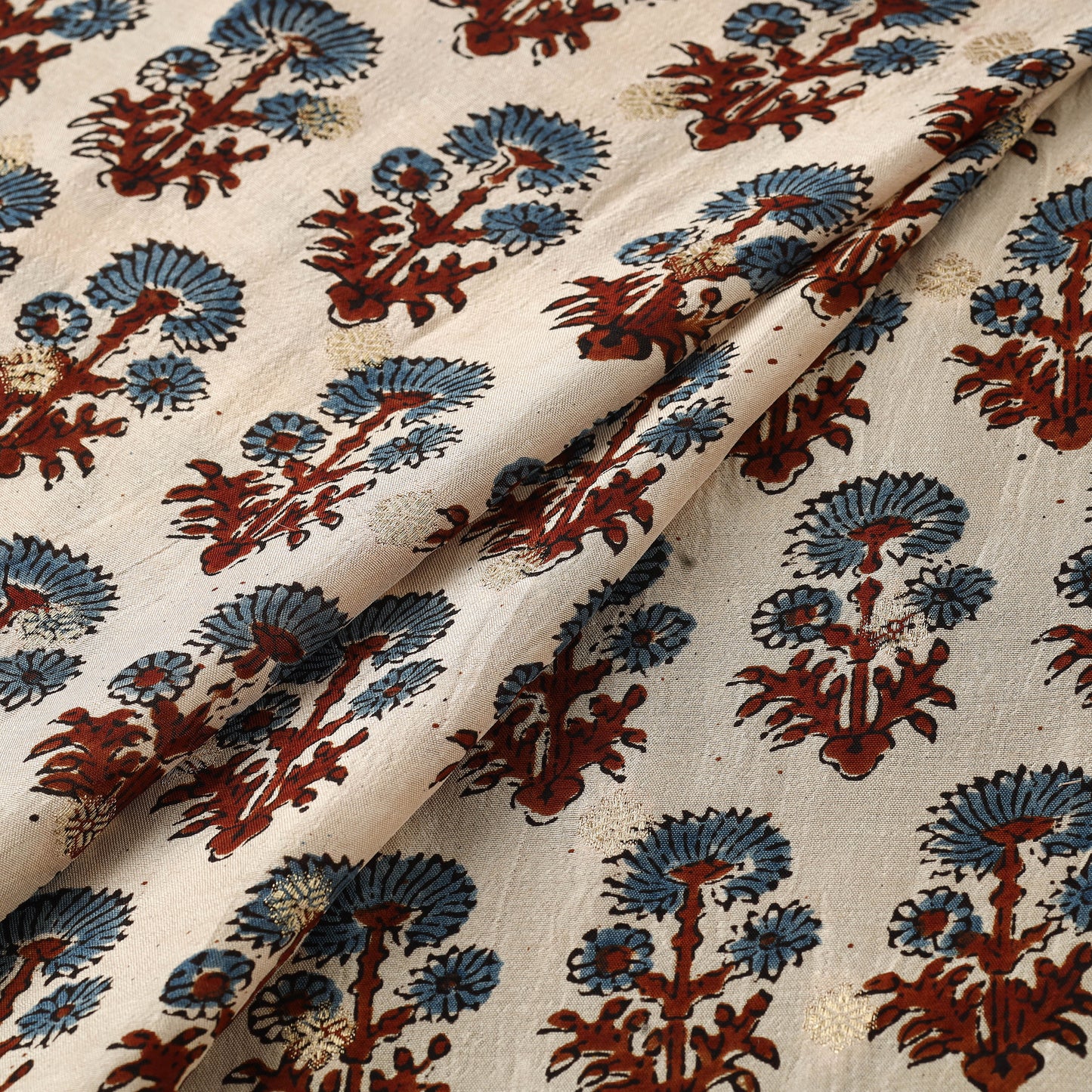 Block Print Natural Dyed Dola Silk Jacquard Buti Ajrakh Fabric 15