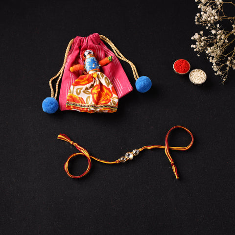 Handcrafted Kundan Rakhi for Brother with Potli 27