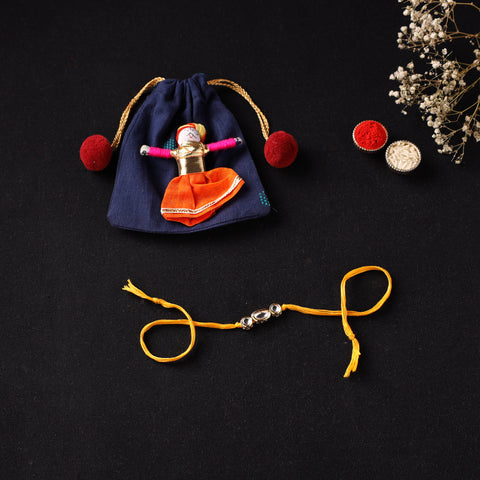 Handcrafted Kundan Rakhi for Brother with Potli 28