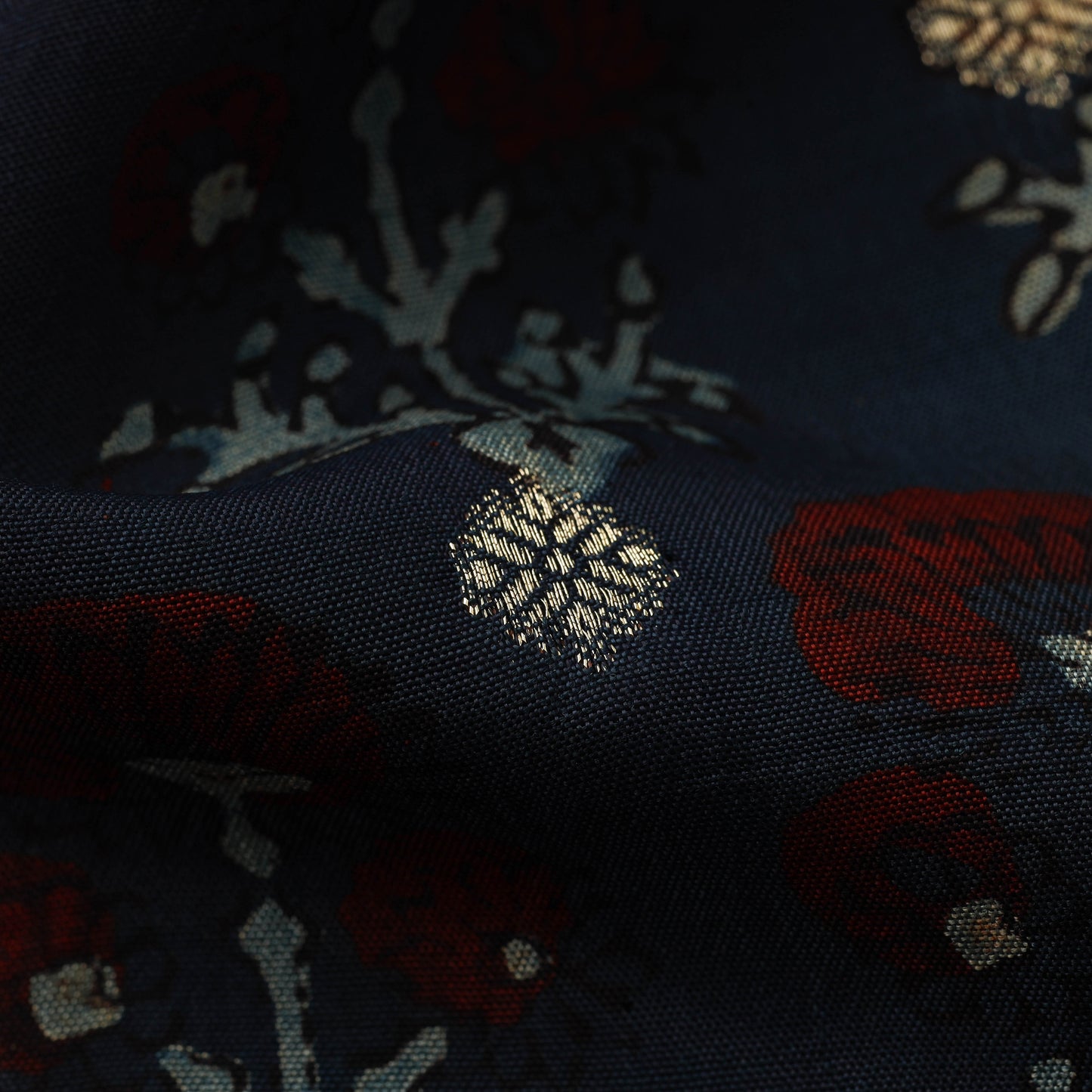 Block Print Natural Dyed Dola Silk Jacquard Buti Ajrakh Fabric 16