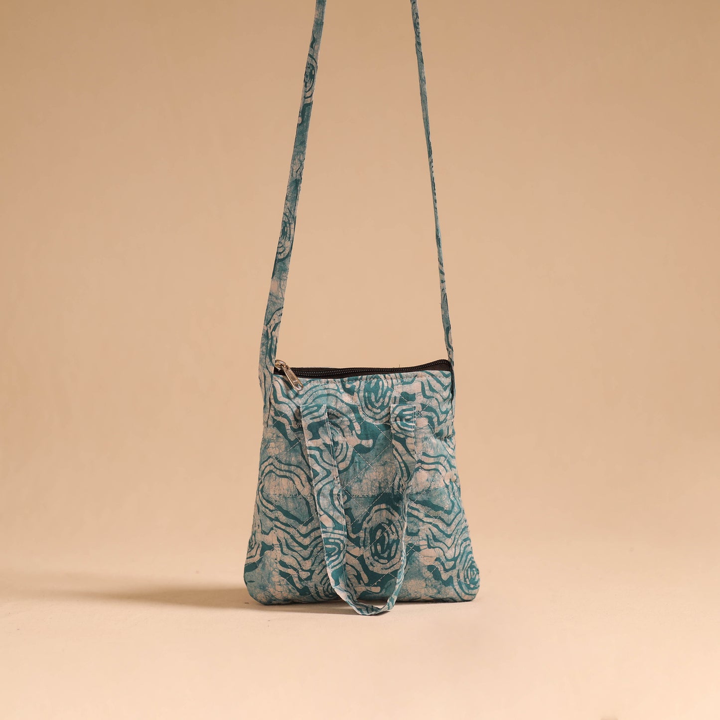 Green - handmade quilted cotton sling bag 73 - handcrafted