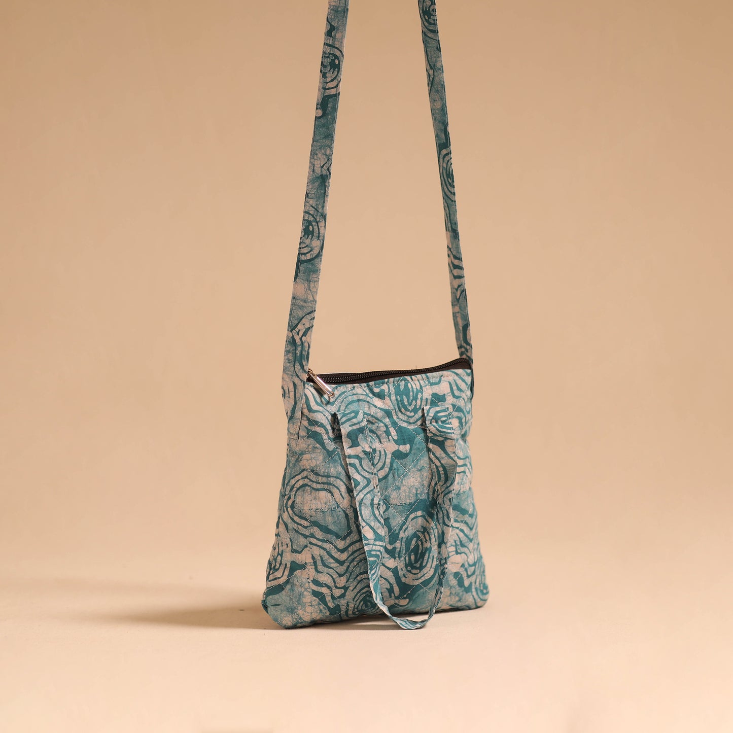 Green - handmade quilted cotton sling bag 73 - handcrafted