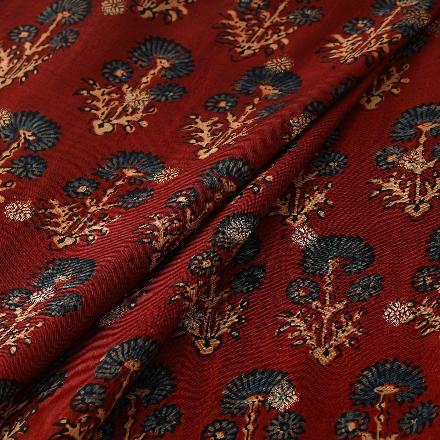 Block Print Natural Dyed Dola Silk Jacquard Buti Ajrakh Fabric 18