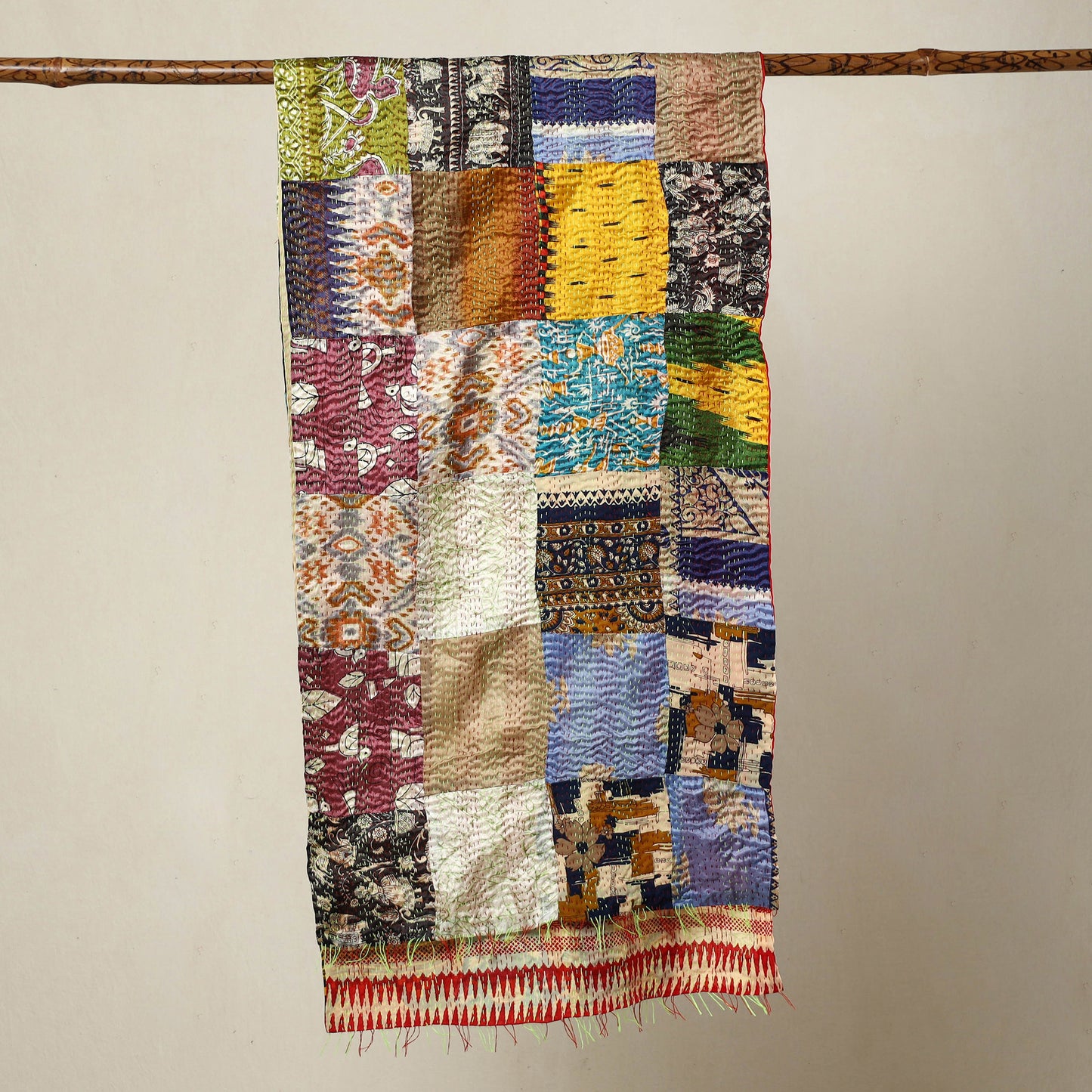 Multicolor - Bengal Kantha Embroidery Patchwork Reversible Silk Stole 06