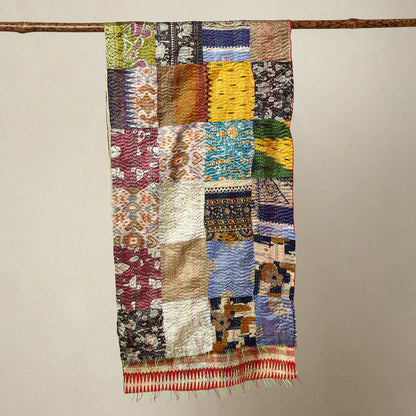 Multicolor - Bengal Kantha Embroidery Patchwork Reversible Silk Stole 06