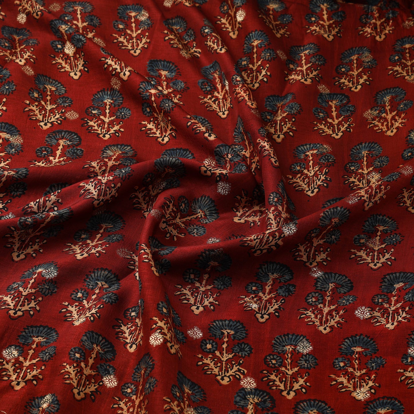 Block Print Natural Dyed Dola Silk Jacquard Buti Ajrakh Fabric 18